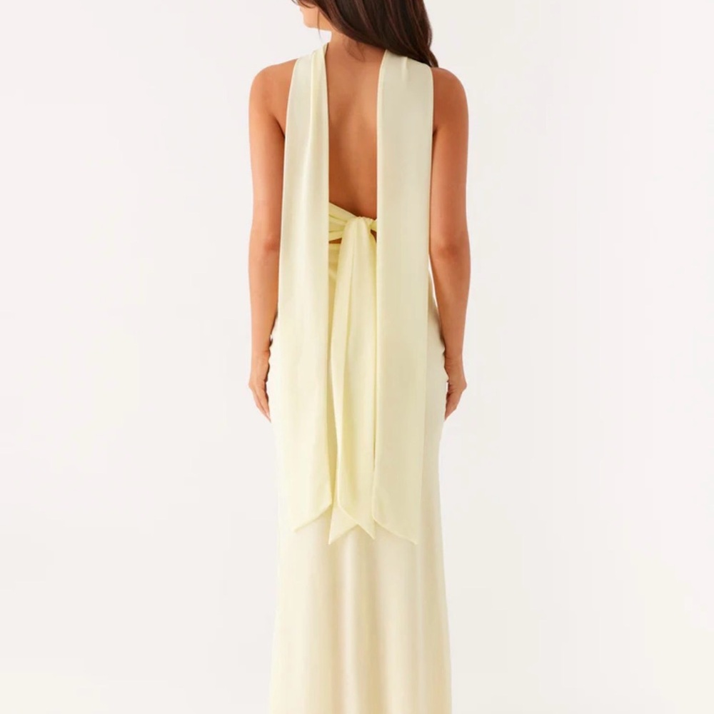 ❌SOLD❌NWT Peppermayo Soft Pale Yellow Maxi Dress Strapless Neck Scarf Tie Back 6 - Picture 3 of 5